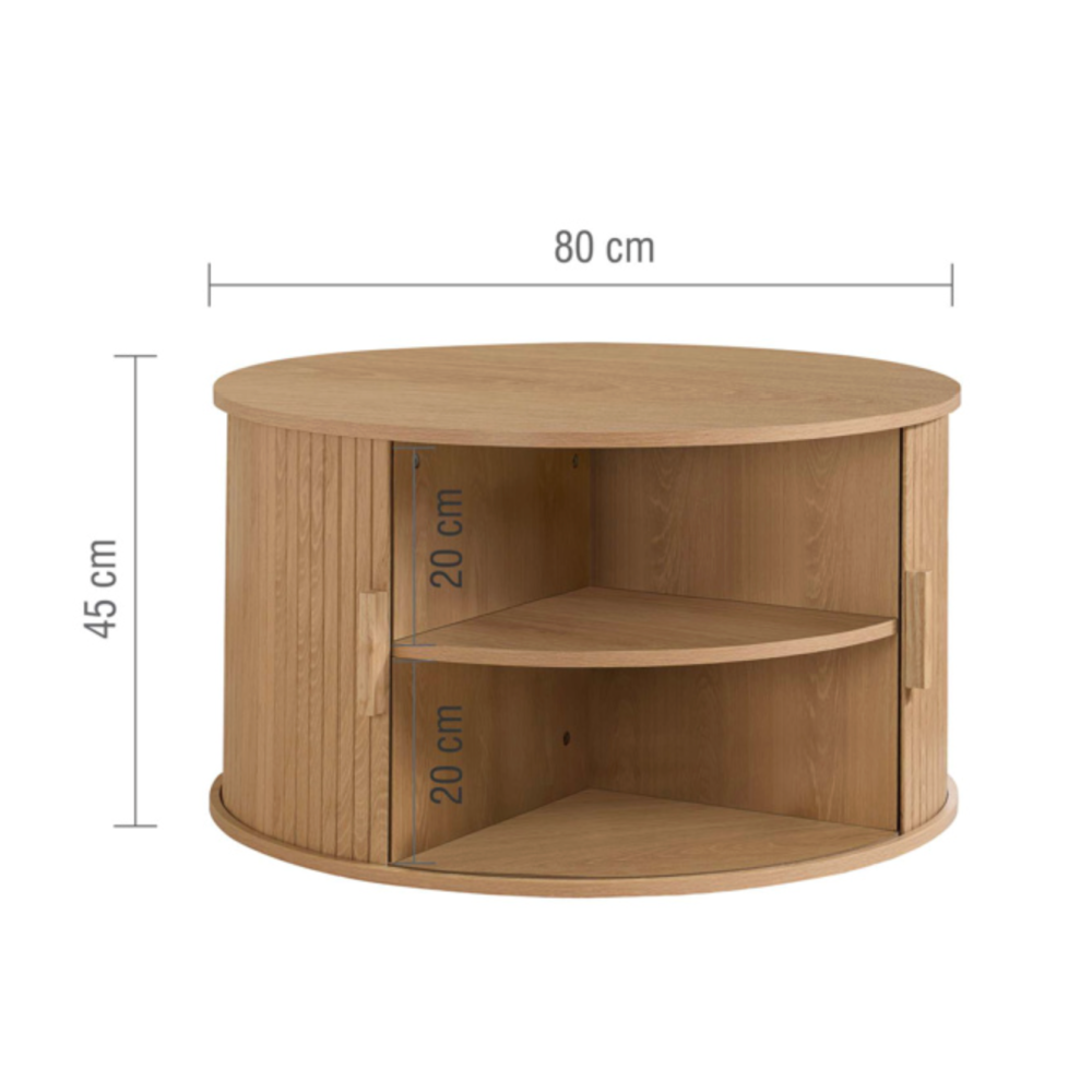 AXEL ROUND FLUTED COFFEE TABLE WITH STORAGE OAK