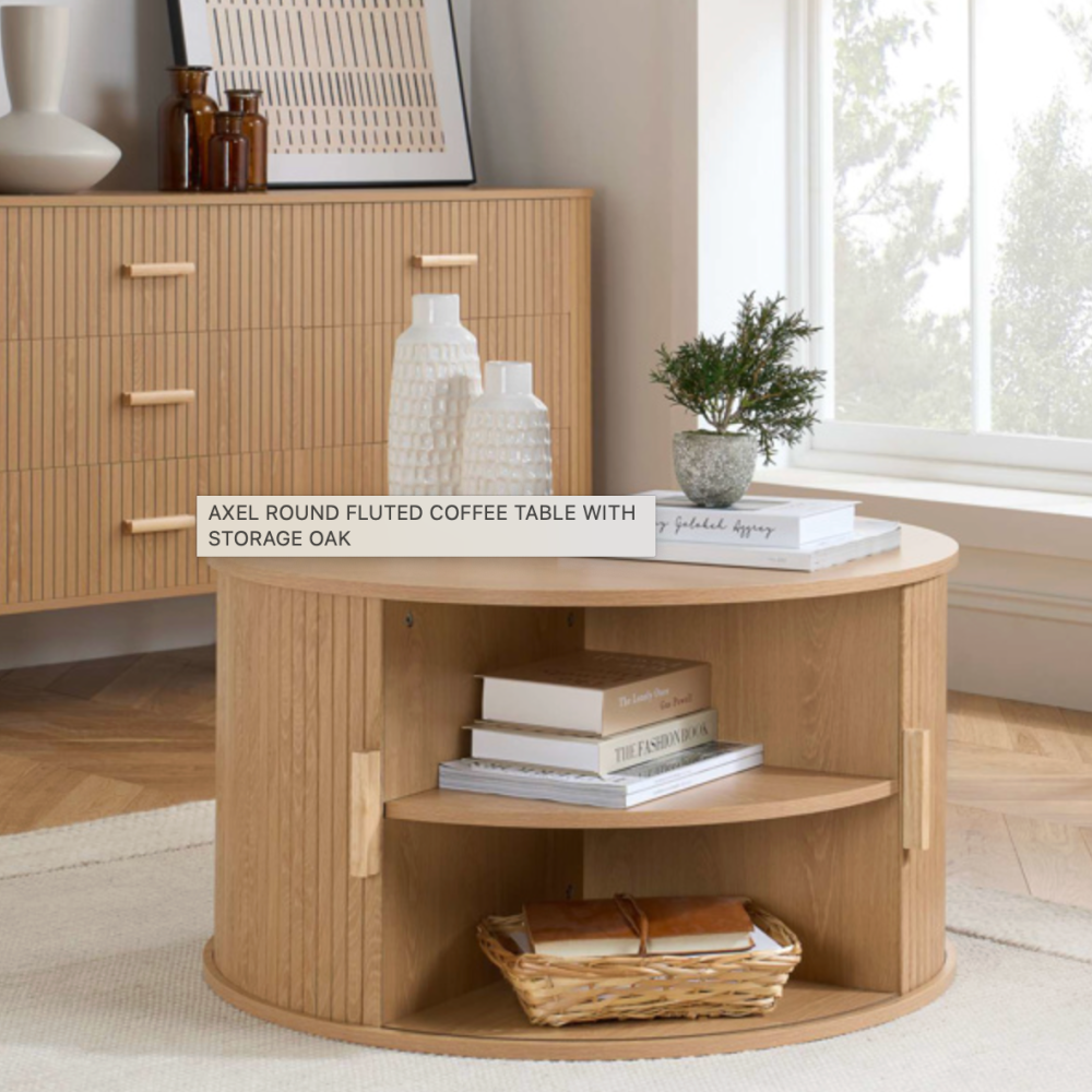 AXEL ROUND FLUTED COFFEE TABLE WITH STORAGE OAK