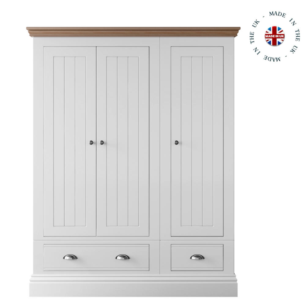 New England Painted triple wardrobe with drawers