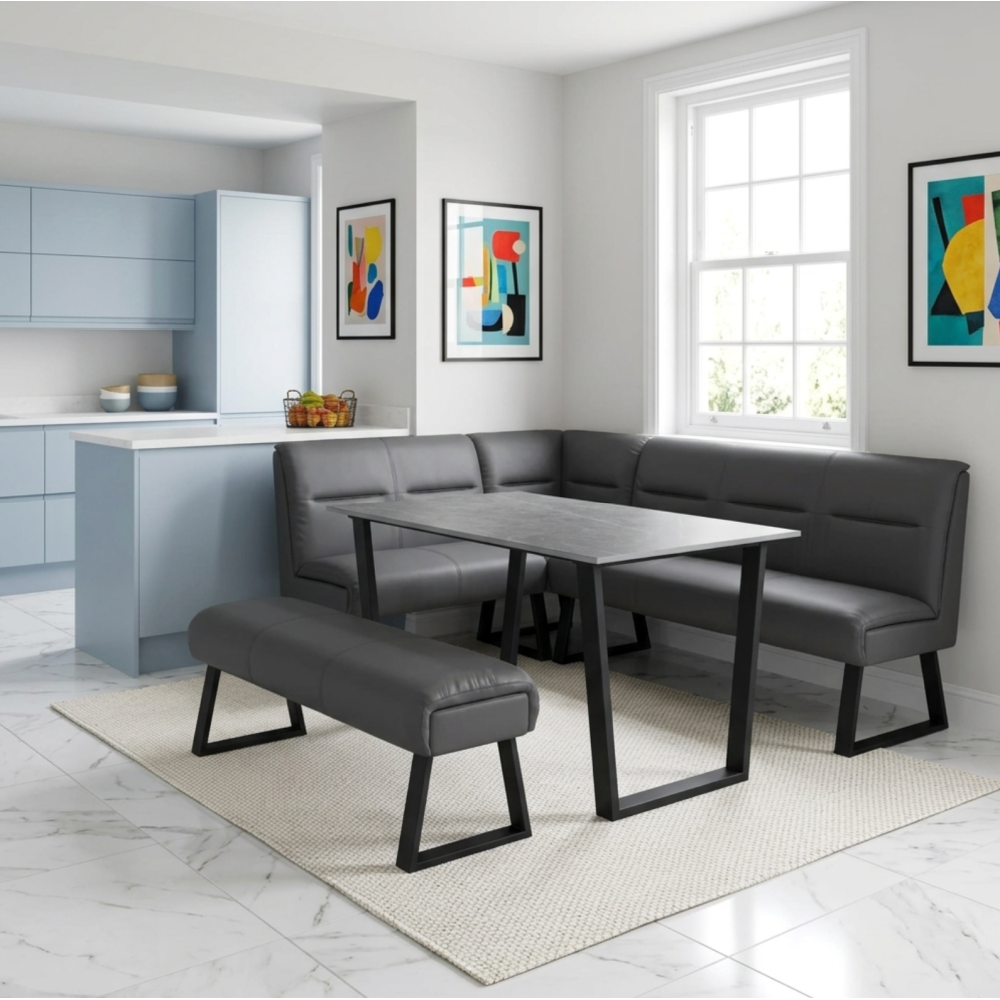 Cerutti Faux Leather Corner Bench Grey