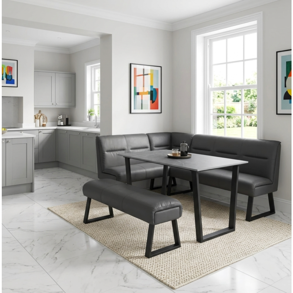 Cerutti Faux Leather Corner Bench Grey