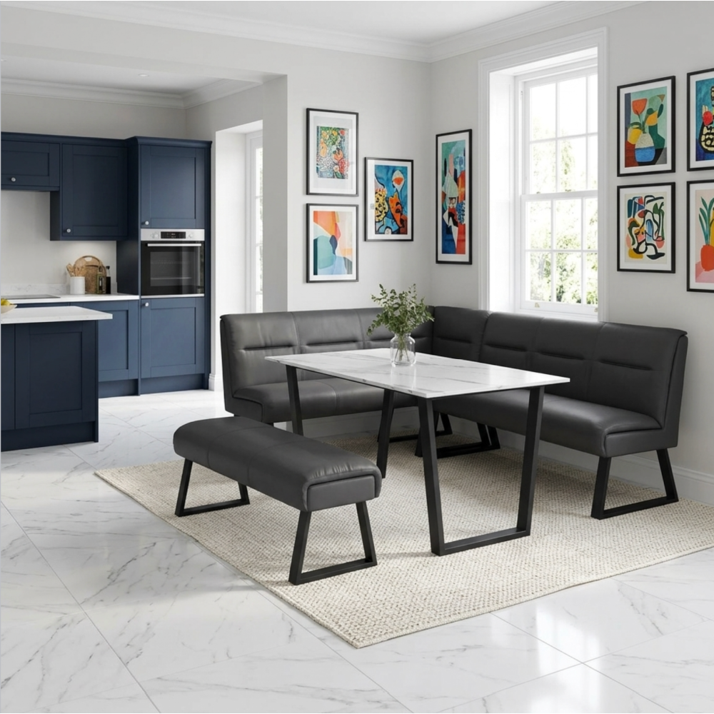 Cerutti Faux Leather Corner Bench Grey