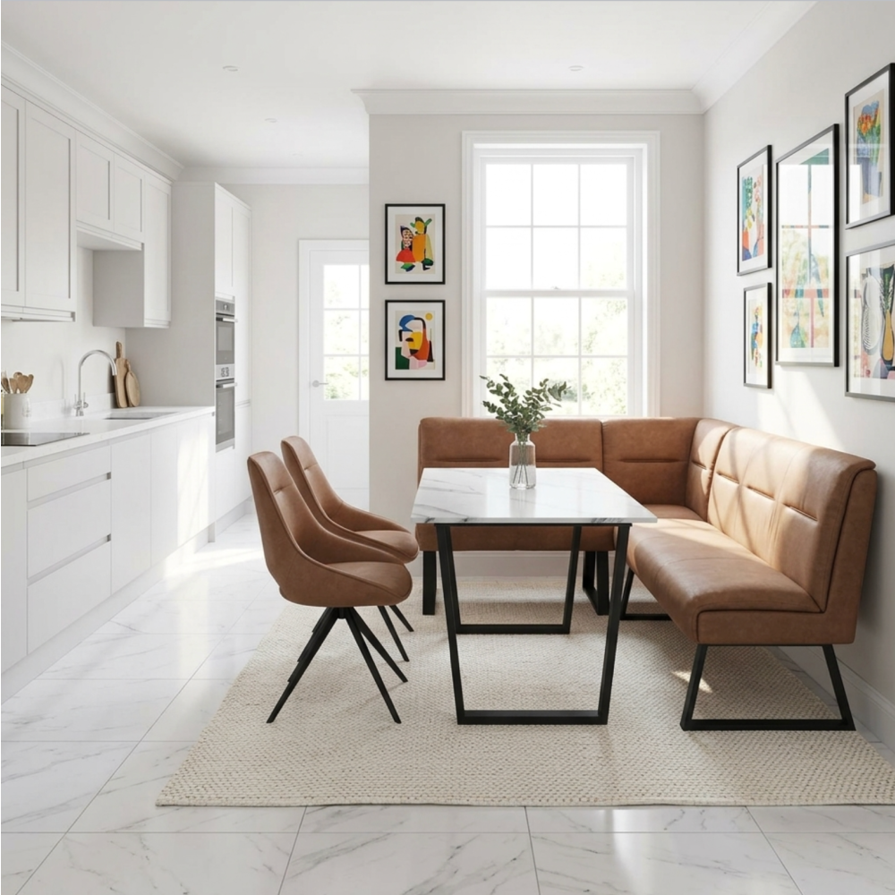 Cerutti Faux Leather Corner Bench Tan