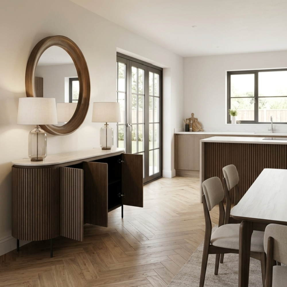 Modena Ivory Grey Travertine Ceramic Sideboard