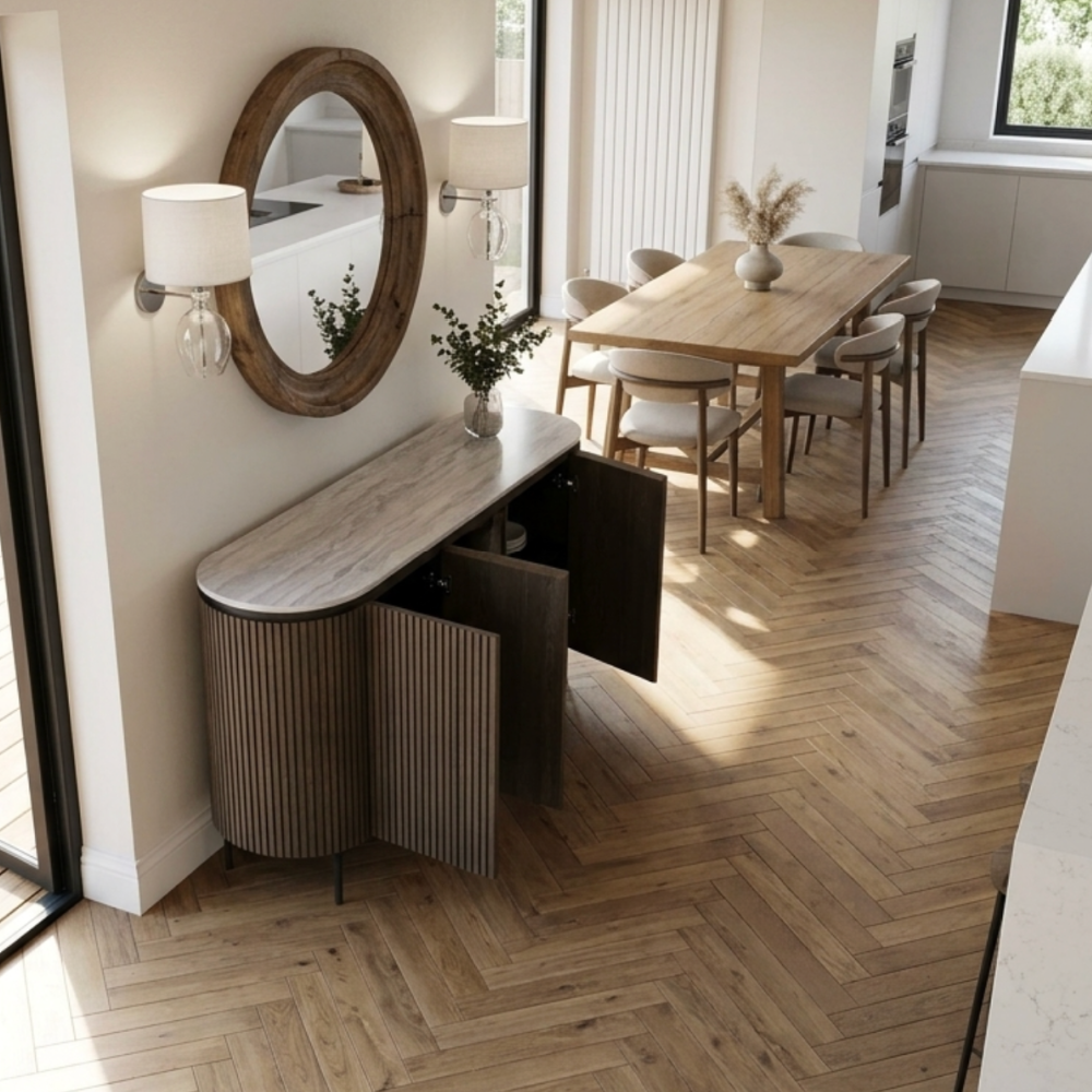 Modena Ivory Grey Travertine Ceramic Sideboard