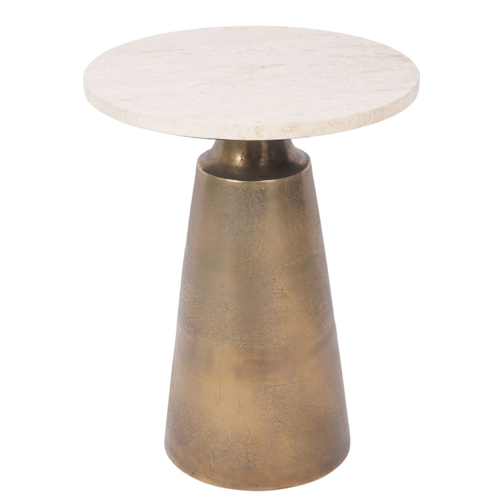 Clifton Antique Brasss and Light Travertine Side Table 40cm