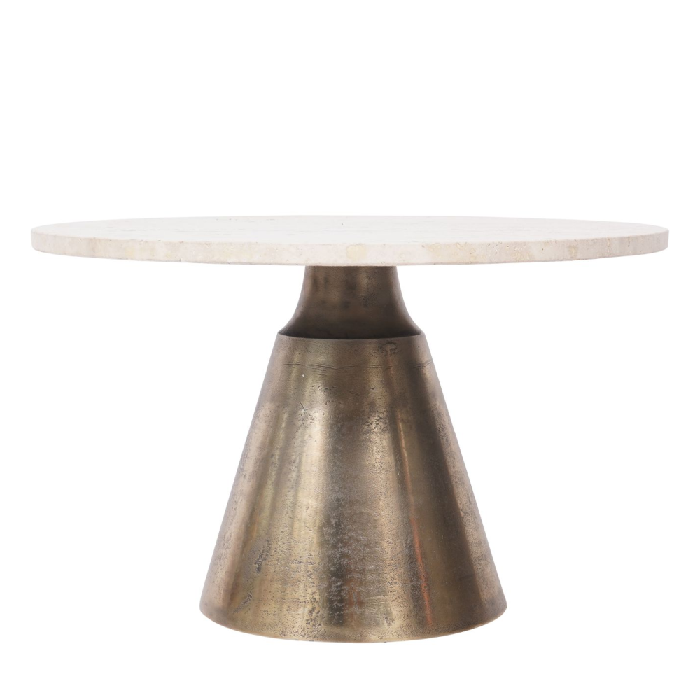 Large Antique Brass and Light Travertine Coffee Table  75cm