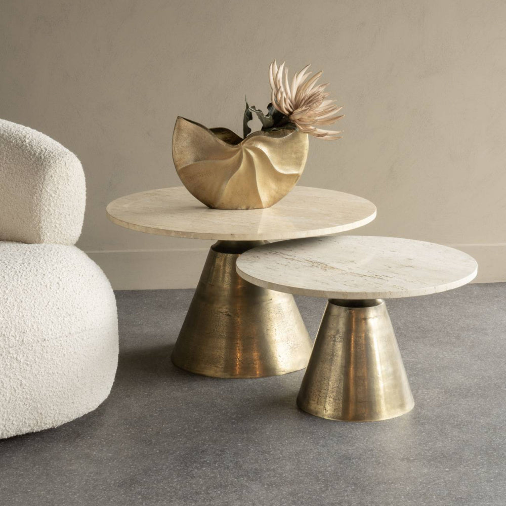 Antique Brass and Light Travertine Coffee Table  Small 60cm