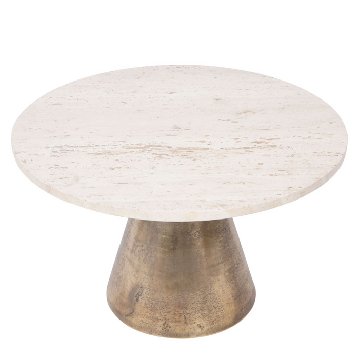 Large Antique Brass and Light Travertine Coffee Table  75cm