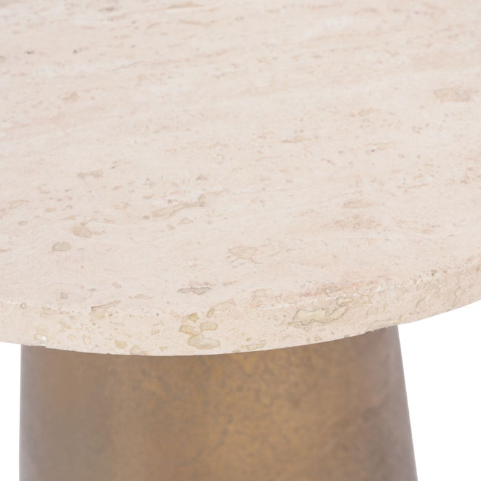 Clifton Antique Brasss and Light Travertine Side Table 40cm
