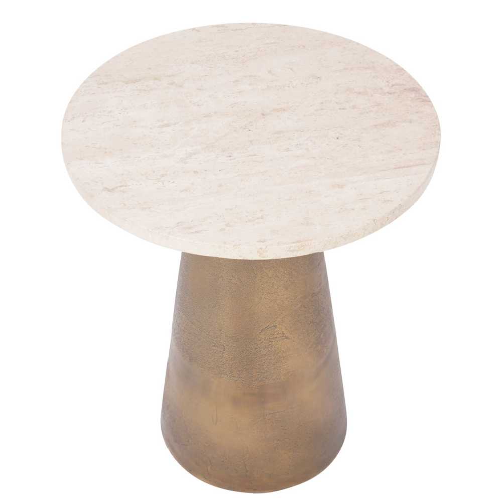 Clifton Antique Brasss and Light Travertine Side Table 40cm