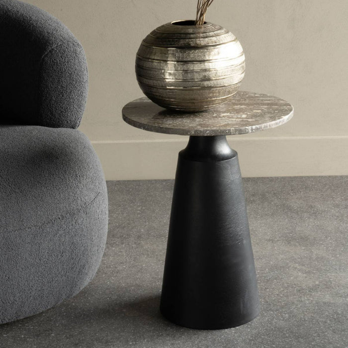Clifton II Charcoal Black and Dark Travertine Side Table 40cm