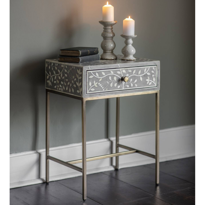 Laura Ashley Grey Epsley Side Table With Drawer