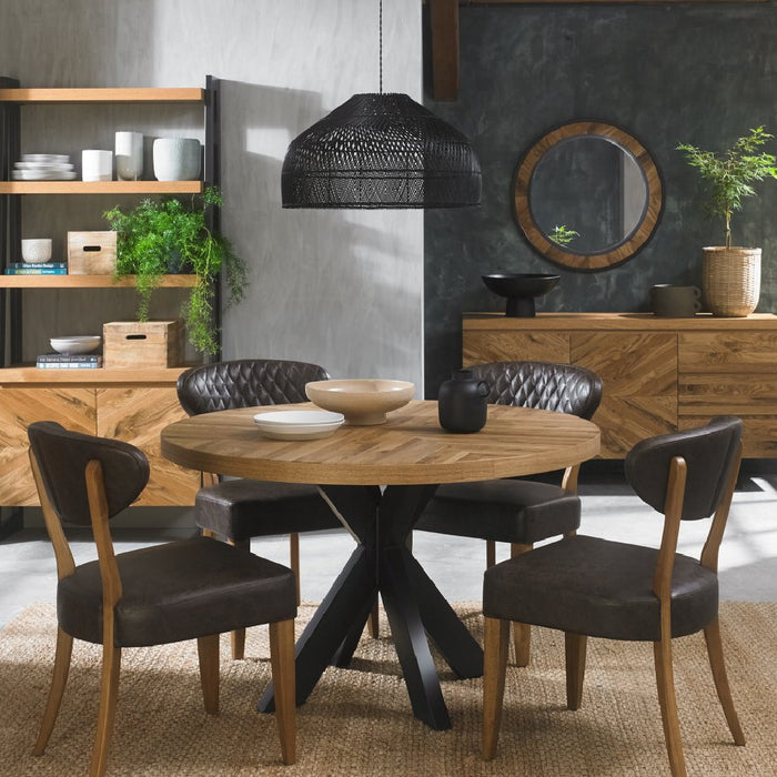 Ellipse Rustic Oak 4 Seat Circular Dining Table