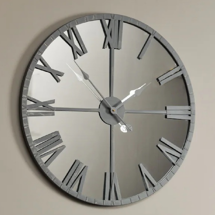 Libra Round Mirrored Wall Clock With Grey Frame