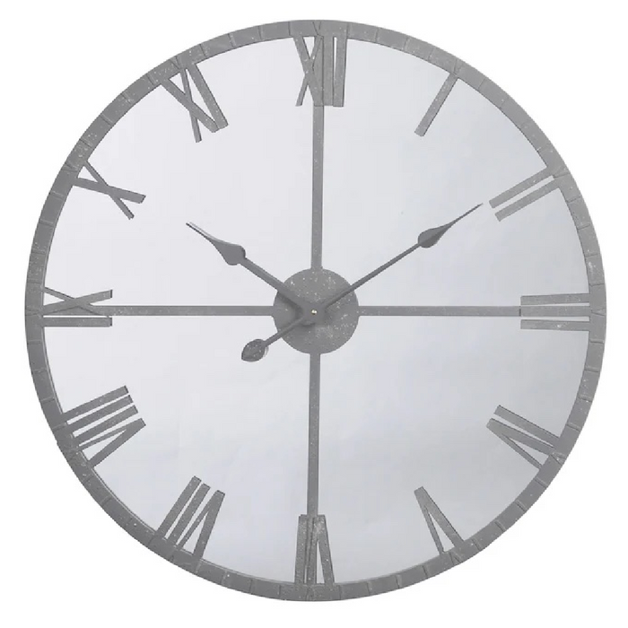 Libra Round Mirrored Wall Clock With Grey Frame