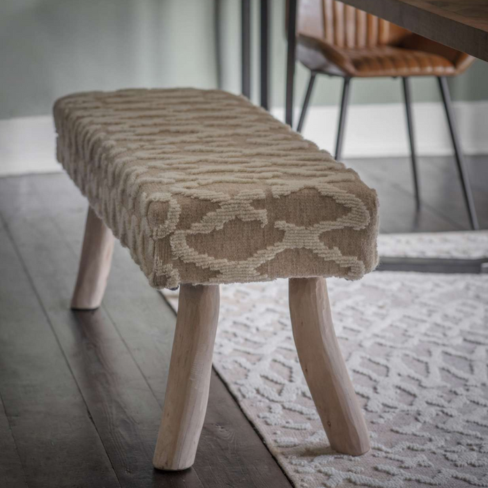 Libra Canna Knitted Beige & Ivory 120x40x50cm Wool and Polyester Bench