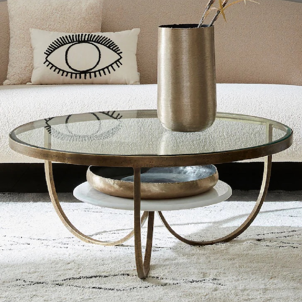 Nolita White Marble And Antique Gold Iron Coffee Table
