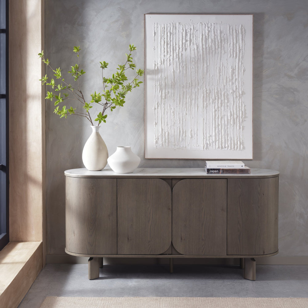 Duo Grey Oiled Oak Wide Sideboard with Monte Blanco Sintered Stone Top