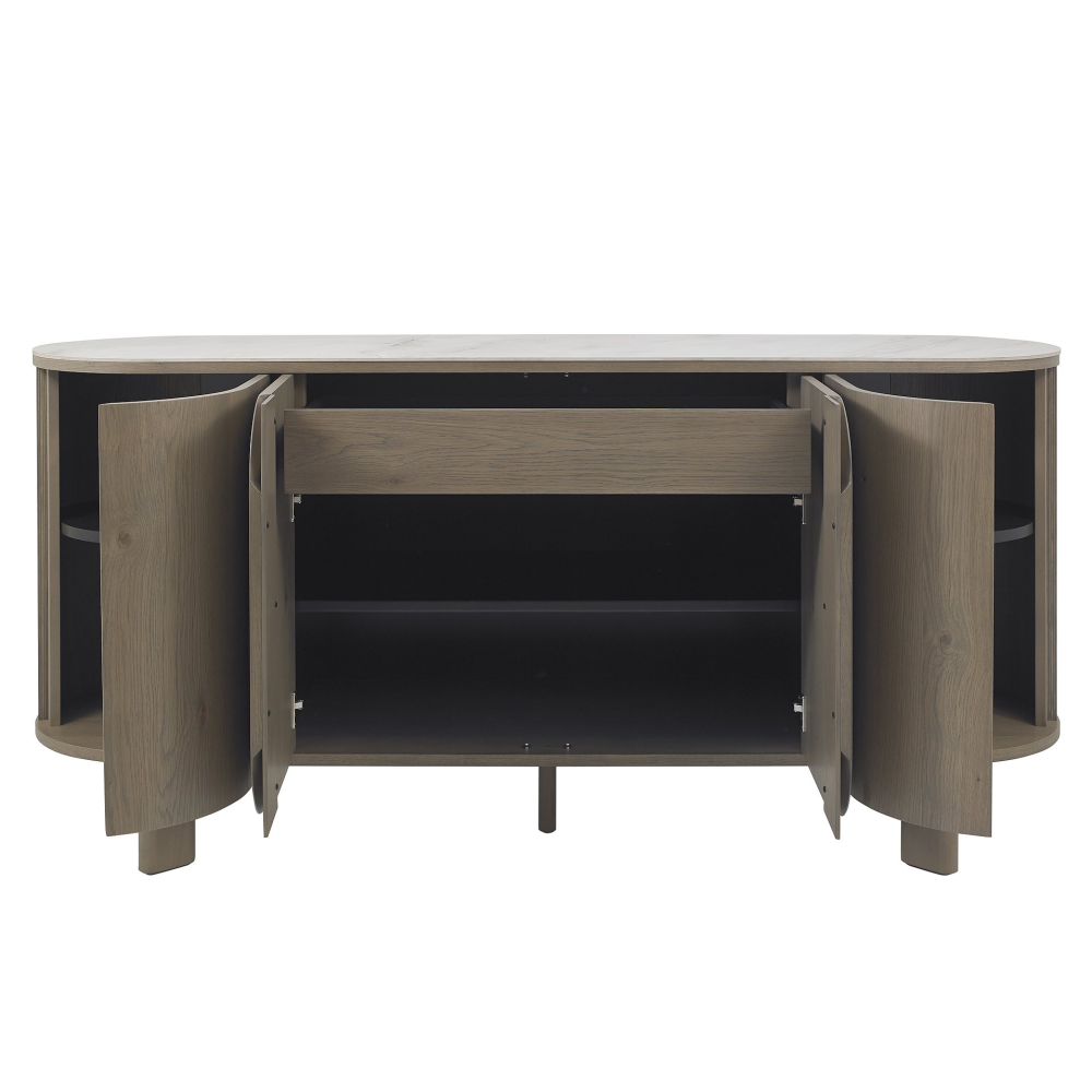 Duo Grey Oiled Oak Wide Sideboard with Monte Blanco Sintered Stone Top