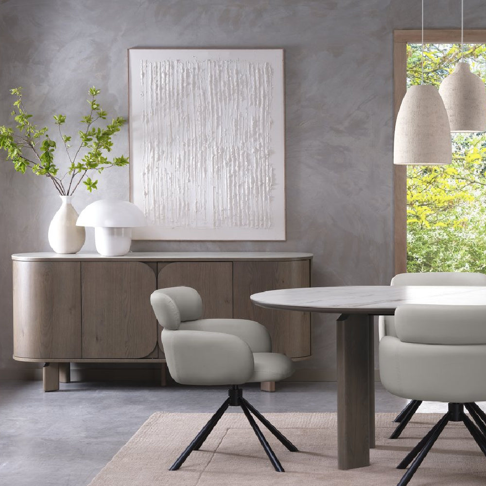 Duo Grey Oiled Oak Wide Sideboard with Monte Blanco Sintered Stone Top
