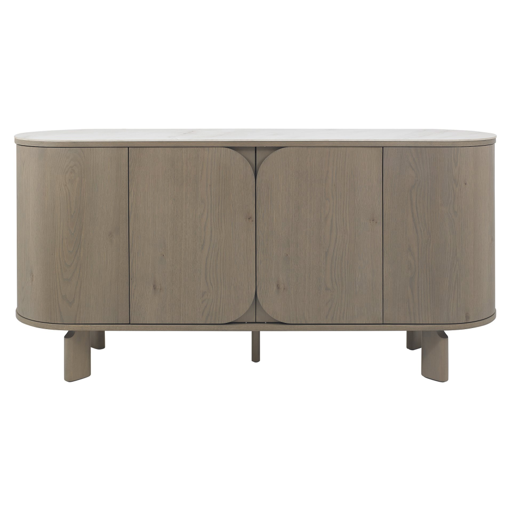 Duo Grey Oiled Oak Wide Sideboard with Monte Blanco Sintered Stone Top