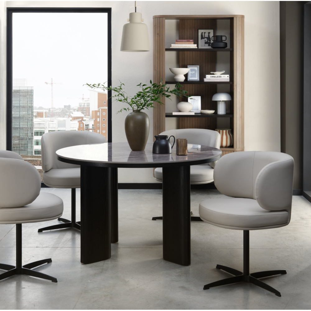 Marcel - 360° Swivel Chair in a Ivory Faux Leather with Black Legs