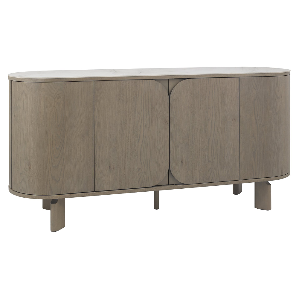 Duo Grey Oiled Oak Wide Sideboard with Monte Blanco Sintered Stone Top