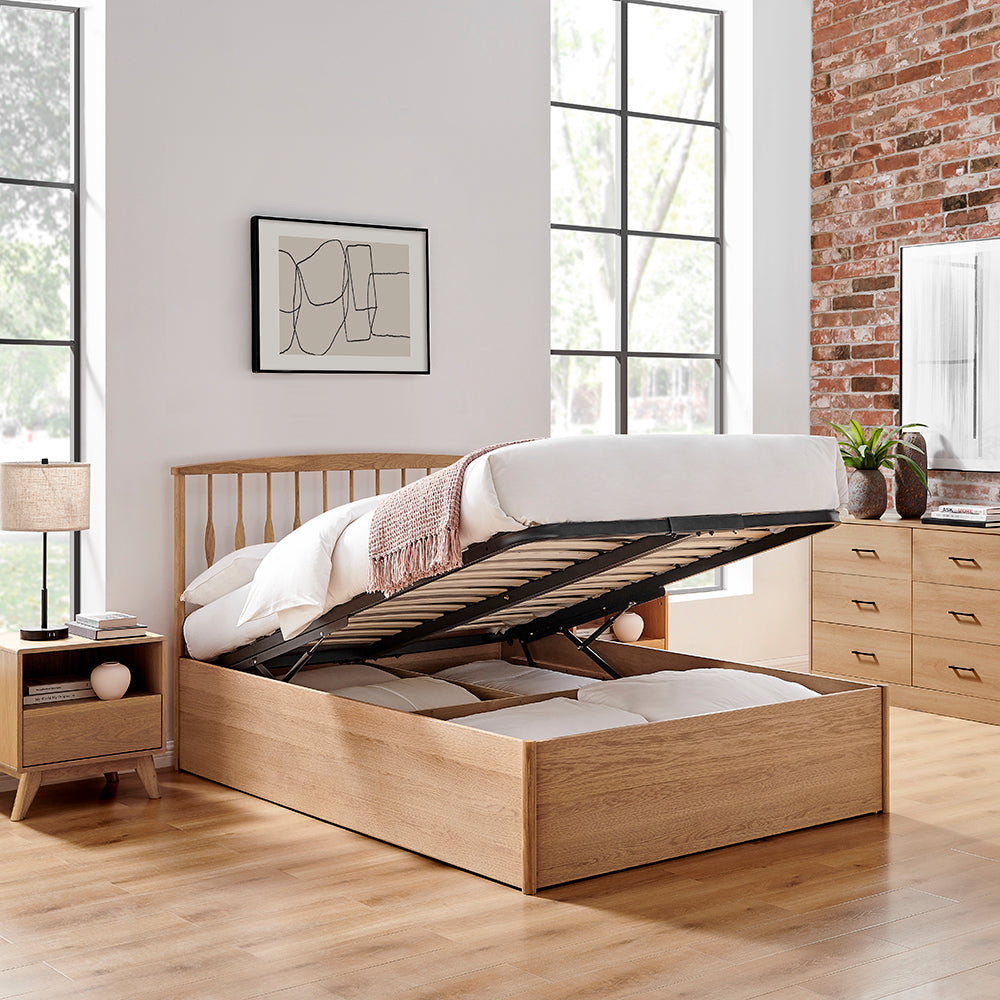 JUNO Oak Storage Bedstead