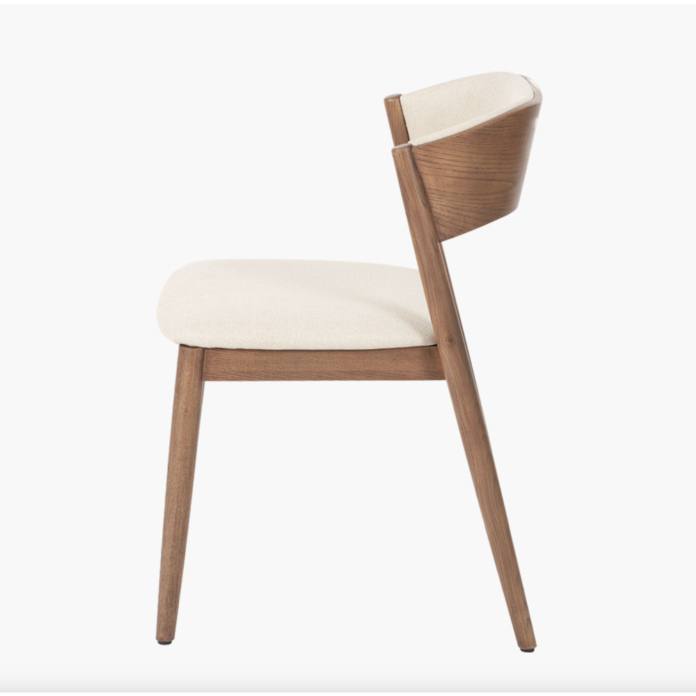 Elias Natural Linen and Dark Ash Wood Curved Back Dining Chair