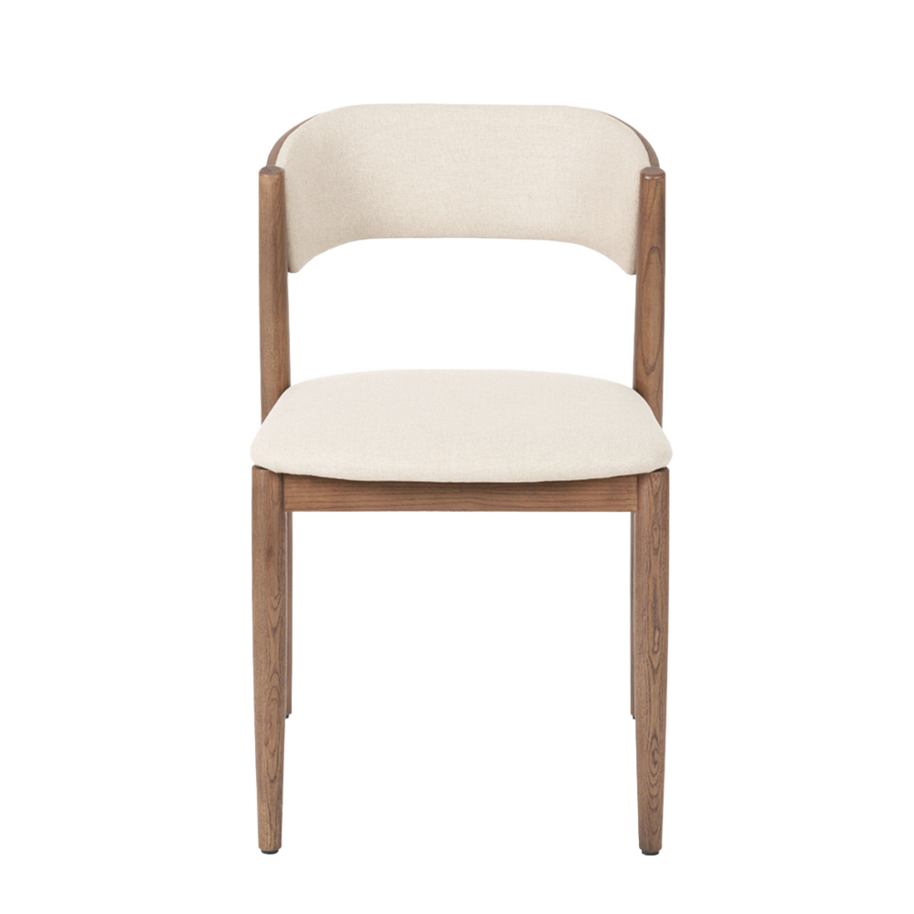 Elias Natural Linen and Dark Ash Wood Curved Back Dining Chair
