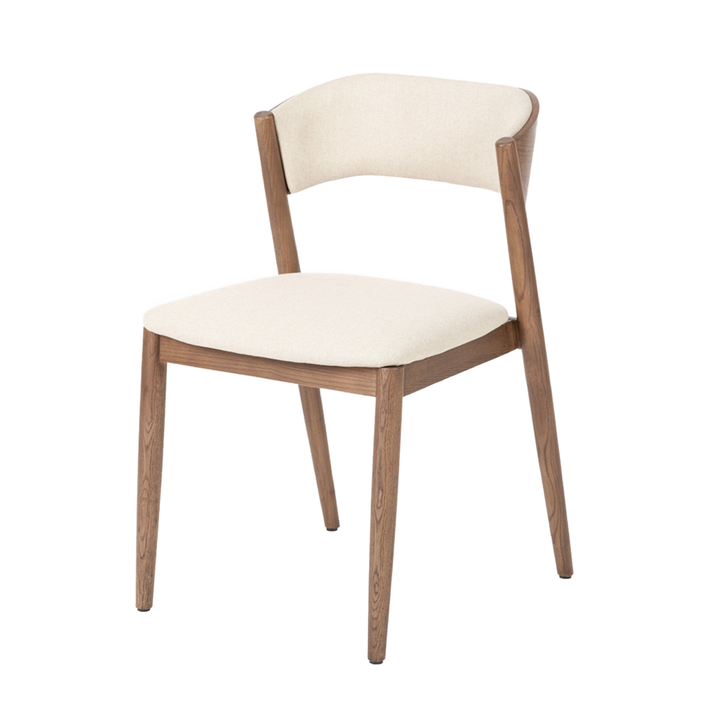 Elias Natural Linen and Dark Ash Wood Curved Back Dining Chair
