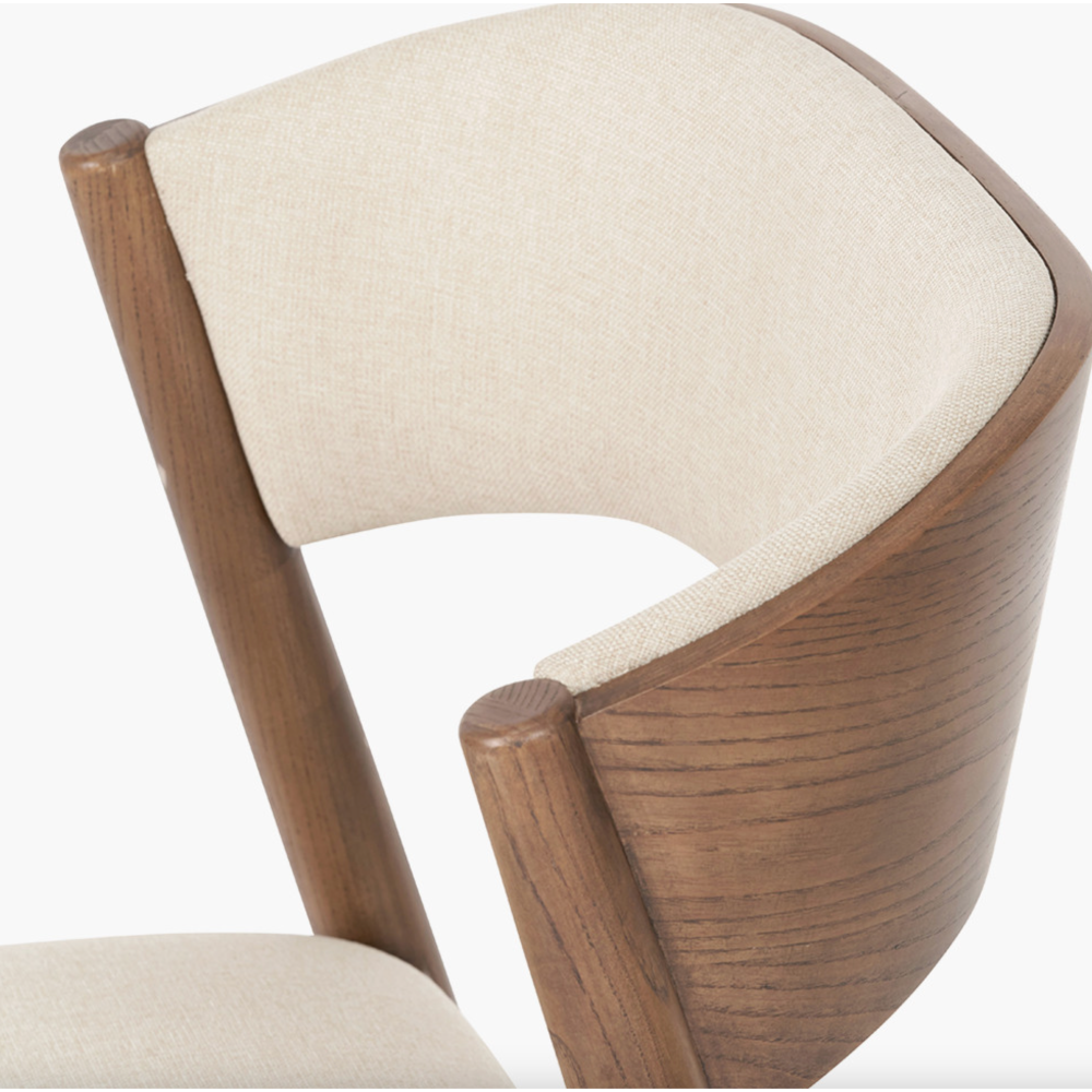 Elias Natural Linen and Dark Ash Wood Curved Back Dining Chair