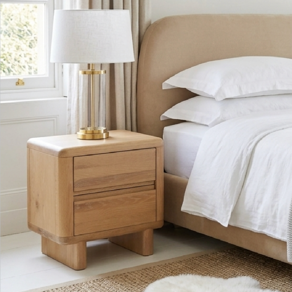 Flynn Washed oak 2 Drawer Bedside