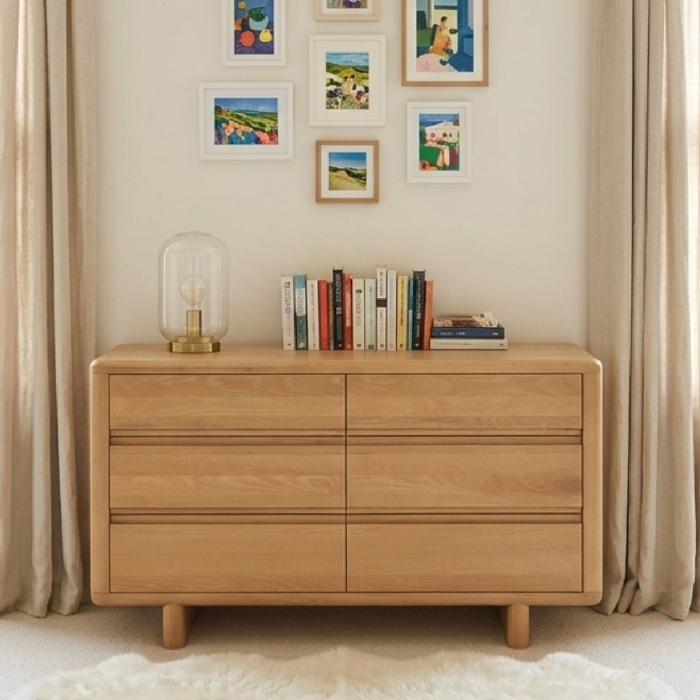Flynn Washed oak 6 drawer wide chest