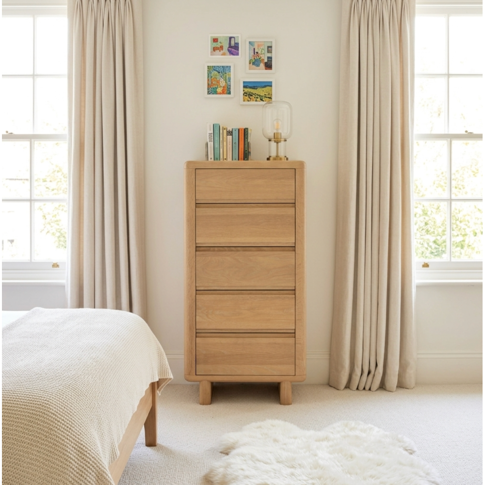 Flynn Washed oak 5 drawer tall chest
