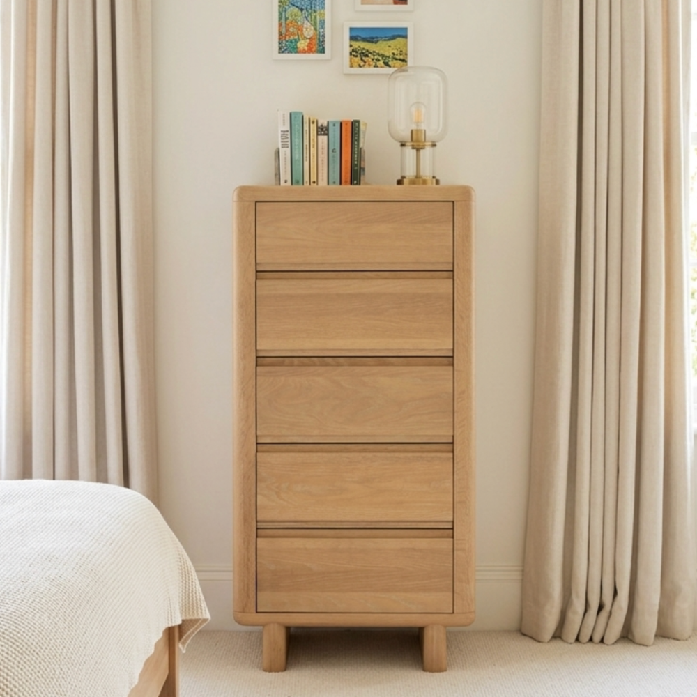 Flynn Washed oak 5 drawer tall chest