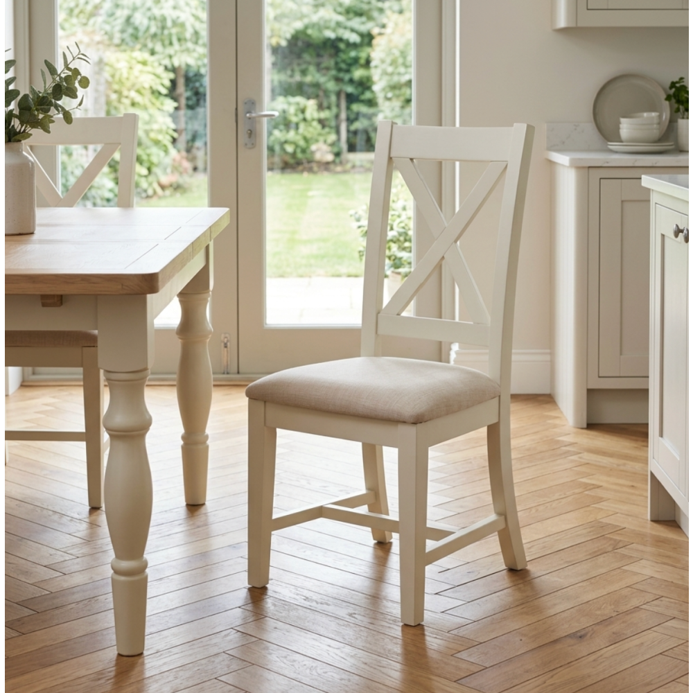 UPHOLSTERED X BACK DINING CHAIR PAIR