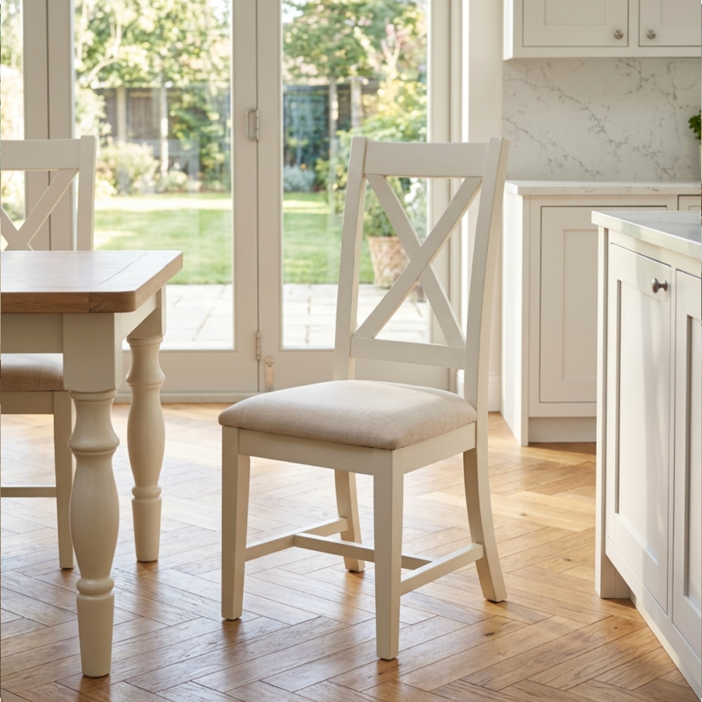 UPHOLSTERED X BACK DINING CHAIR PAIR
