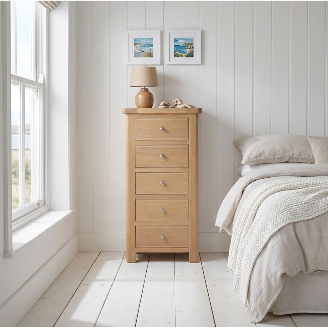 Foxington Washed Oak 5 Drawer Tall Chest