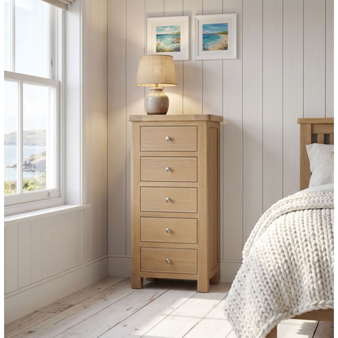 Foxington Washed Oak 5 Drawer Tall Chest
