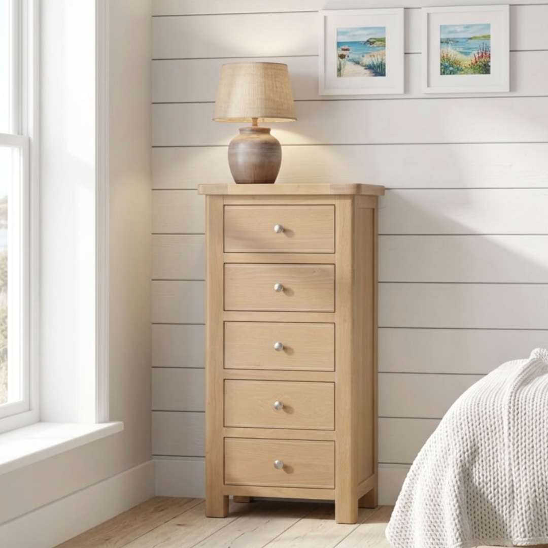 Foxington Washed Oak 5 Drawer Tall Chest