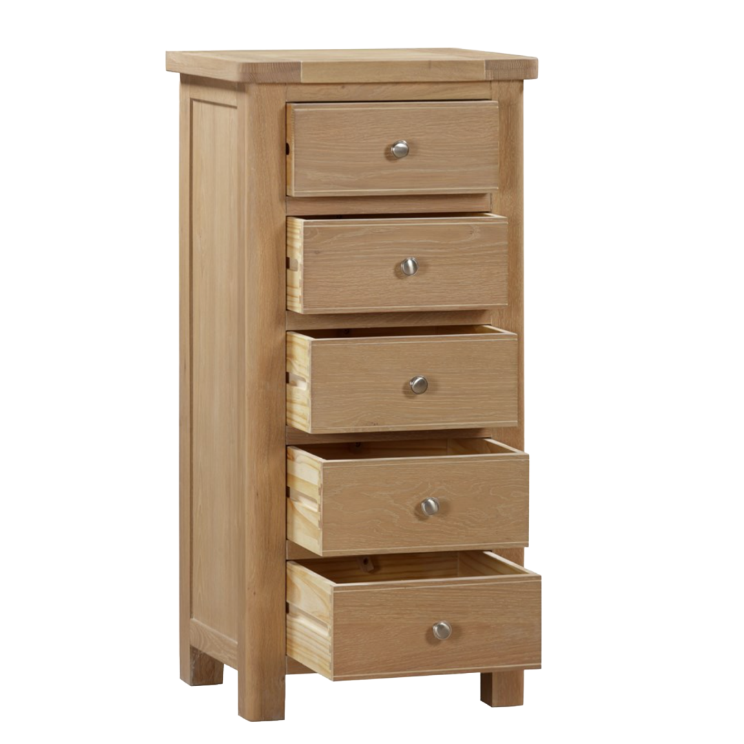Foxington Washed Oak 5 Drawer Tall Chest