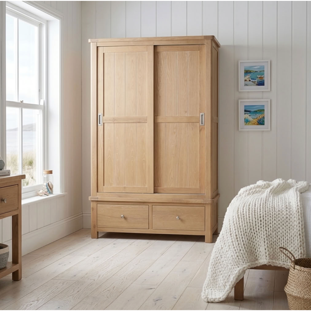 Foxington washed Oak Double Sliding Door Wardrobe