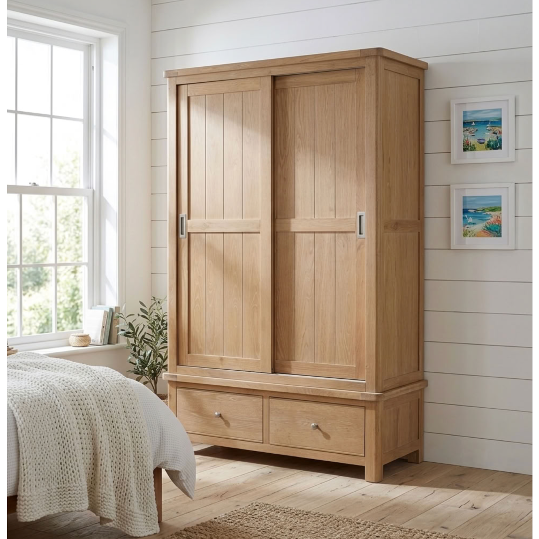 Foxington washed Oak Double Sliding Door Wardrobe