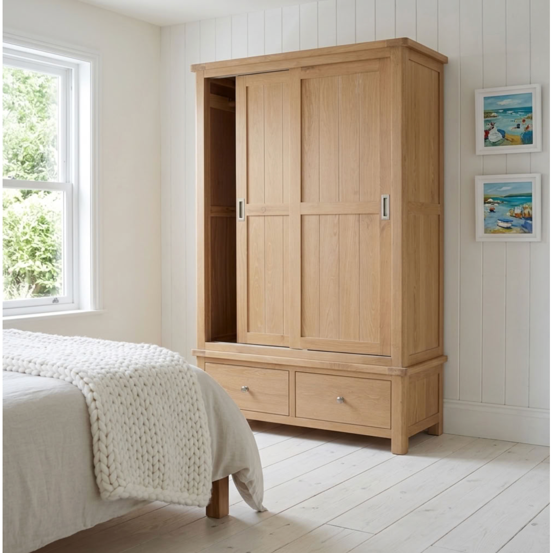 Foxington washed Oak Double Sliding Door Wardrobe