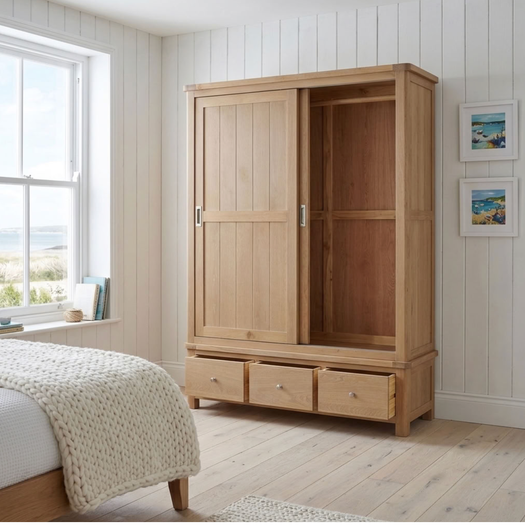 Foxington washed Oak Triple Sliding Door Wardrobe
