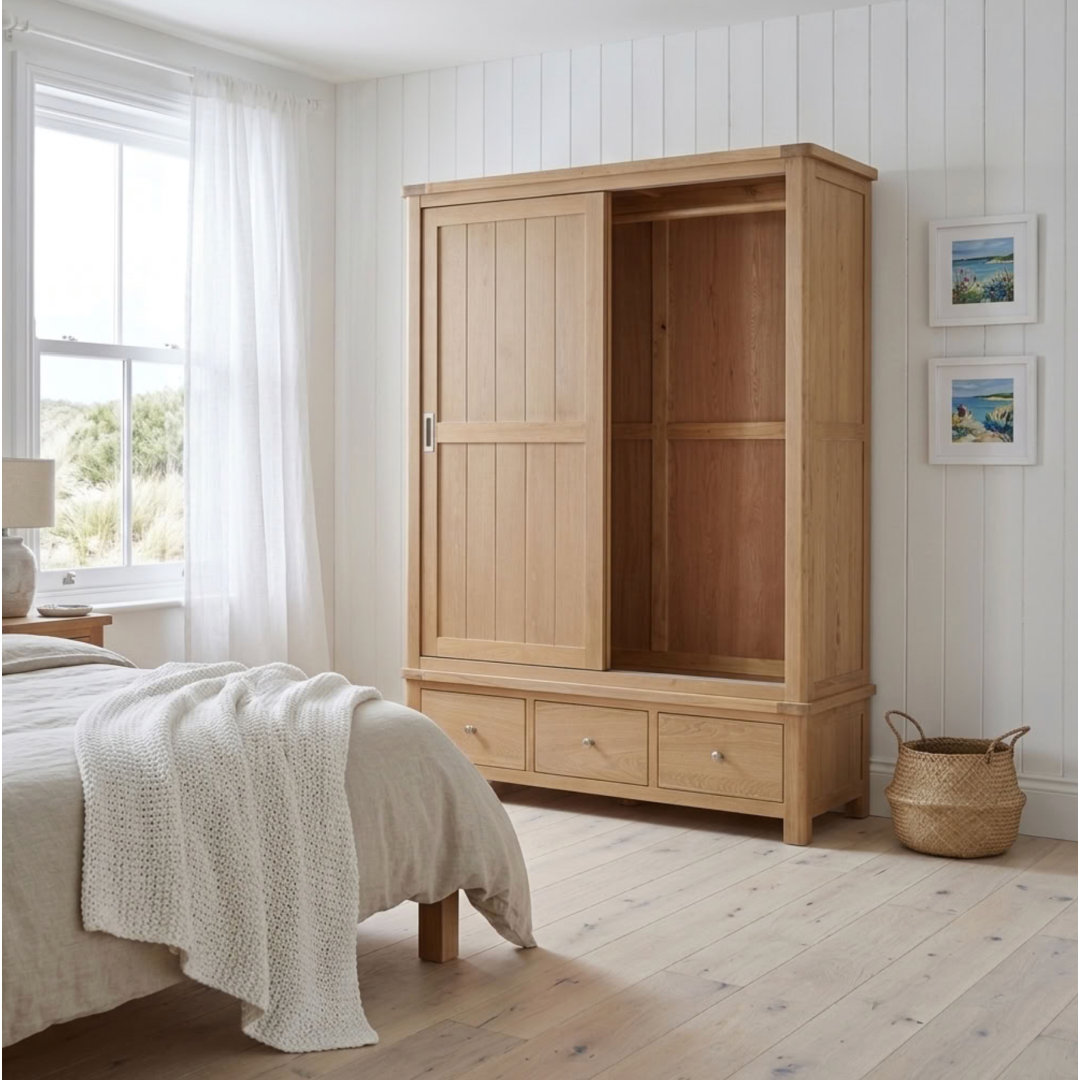Foxington washed Oak Triple Sliding Door Wardrobe