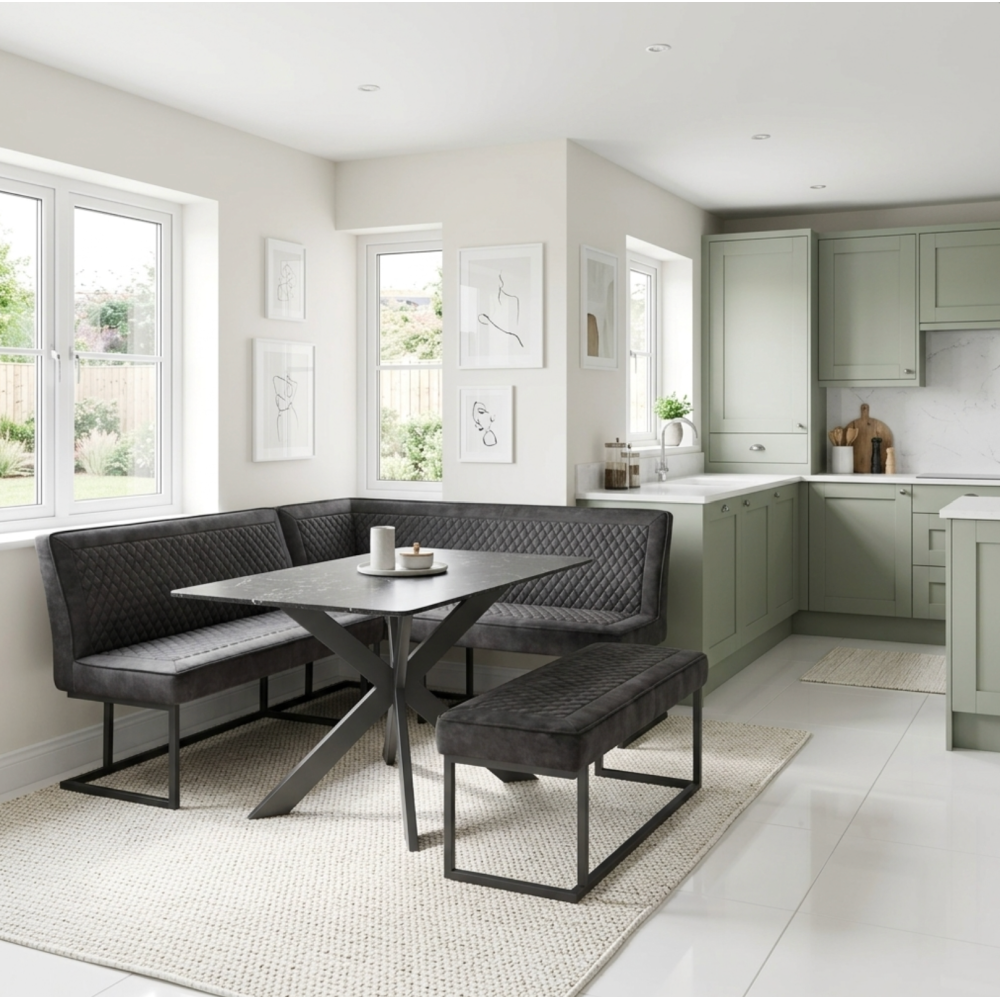 Apollo Corner Bench Set - Right Hand Facing with Choice of Black or Grey Ceramic Table