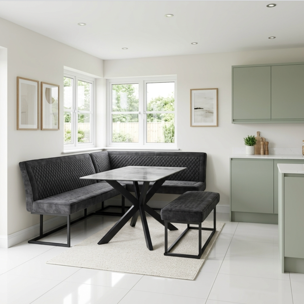 Apollo Corner Bench Set - Right Hand Facing with Choice of Black or Grey Ceramic Table